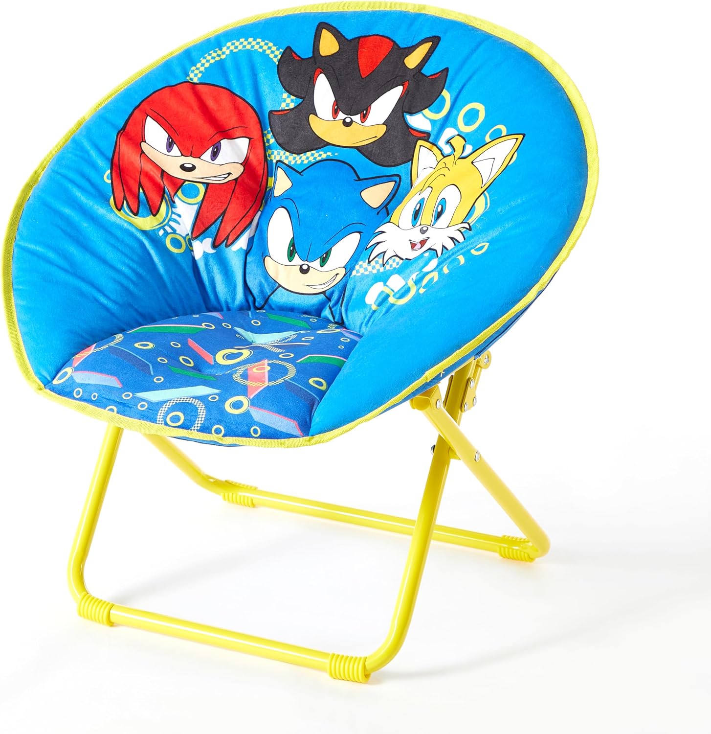 Sega Sonic The Hedgehog 23-Inch Kids Folding Saucer Chair,Portable, Padded Seat with Metal Frame for Kids Ages 3+, Ideal for Bedroom, Playroom, or Gaming Setup