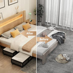 Bamboo Under Bed Storage Containers with Wheels, 2 Pack Under the Bed Shoe Storage Bins, Wood Rolling Underbed Drawers Organizer for Bedroom, Closet, Clothes Blanket Comforter and Under Crib Toy Black