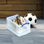 Really Useful Box 9 Liter Plastic Stackable Storage Container with Snap Lid & Built-in Clip Lock Handles for Home or Office Organization, Clear