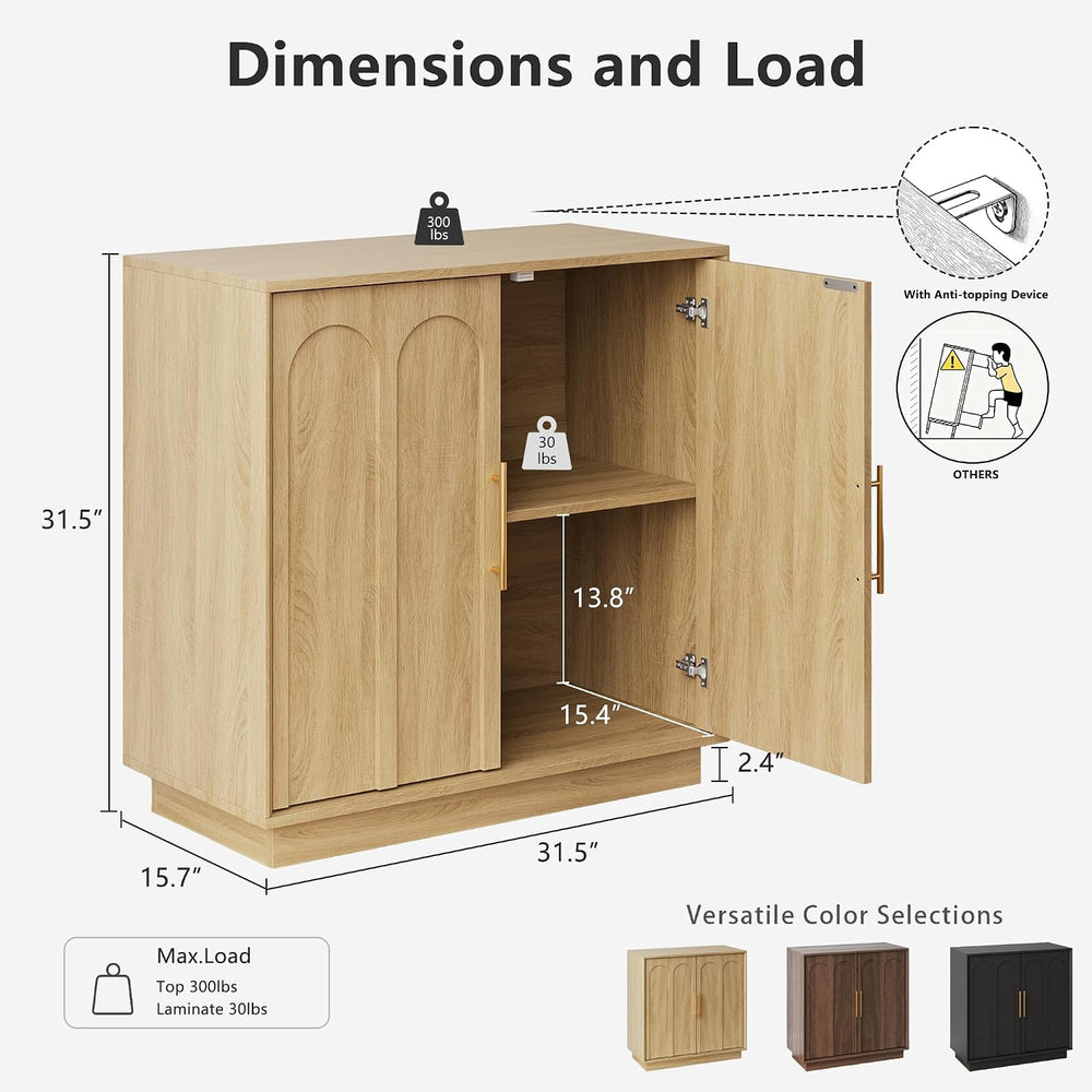 FORTUNETEC 31.5" Sideboard Buffet Cabinet with Storage,Oak