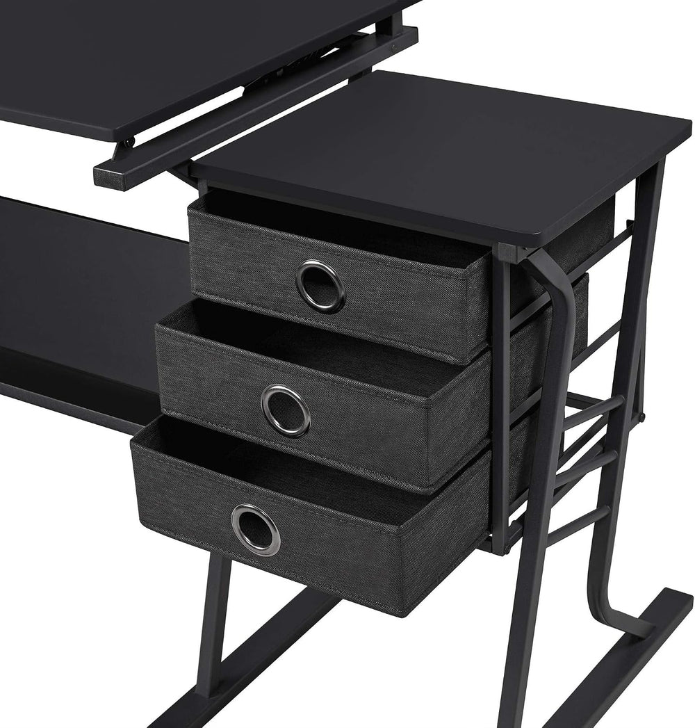 Yaheetech Tilting Drafting Table Art Craft Desk with Stool, Drawers, Black | ...