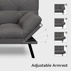 Convertible Futon Sofa Bed,Grey Linen Modern Futon Couch,Memory Foam Loveseat Sleeper Recliner,Detachable Cushion,Adjustable Backrest & Armrest,Couch for Living Room,Office,Apartment