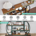 63” Industrial Console Table with 4-Tier Display Shelves, Narrow Long Sofa Table Behind Couch, Entryway/Hallway/Foyer Accent Table with Metal Frame for Living Room (Natrual Wood)