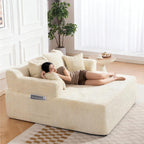 58" Oversized Boneless Chaise Chair, Beige | Corduroy Lounge Chair Indoor Sleeper Sofa Bed with Arms and 4 Pillows No Assembly for Bedroom Living Room