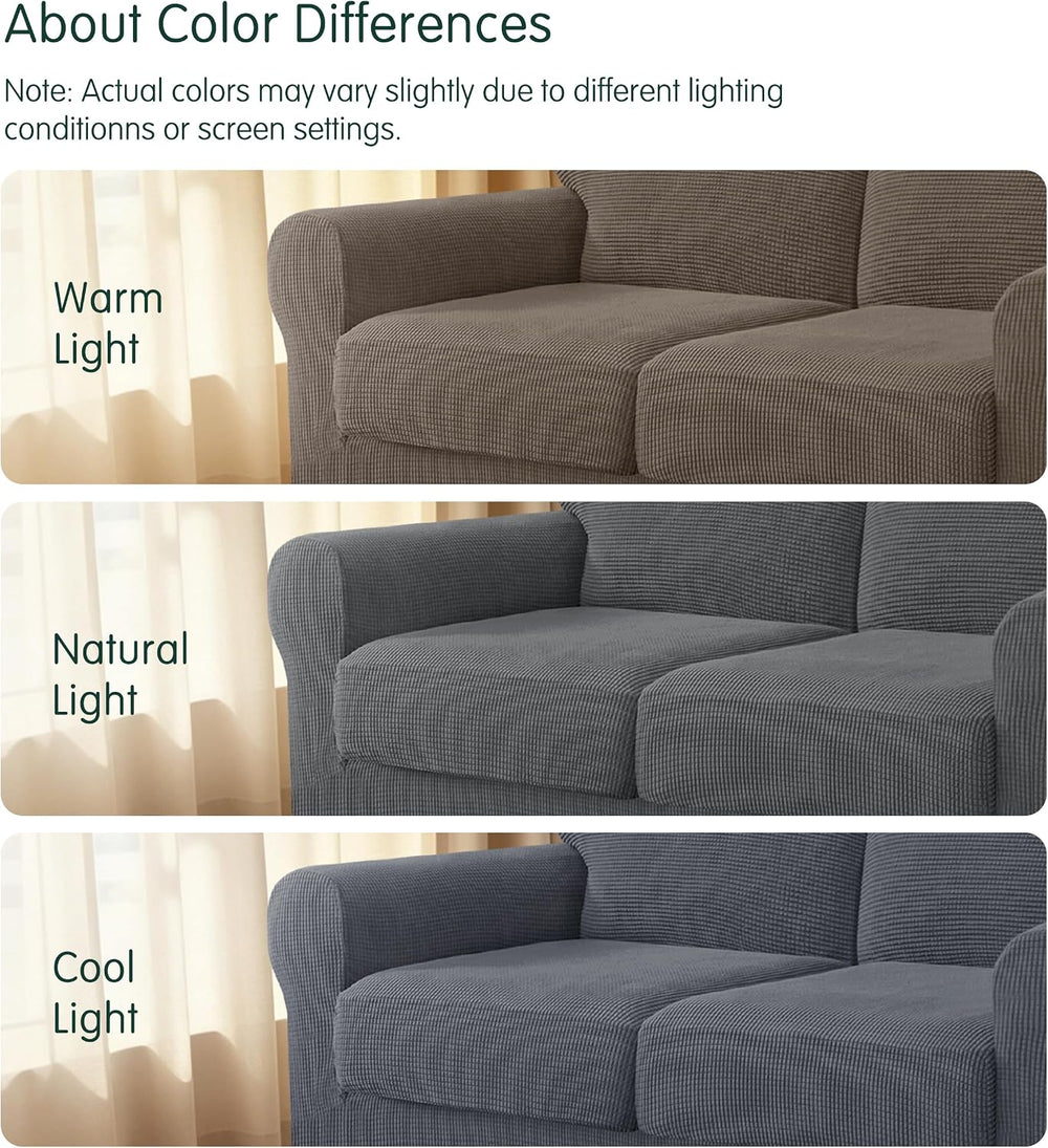 CHUN YI 5 Piece Stretch Couch Covers for Sofa, Loveseat, Grey