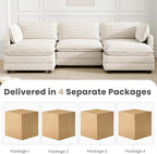 112'' Sectional Modular Cloud Couch, Oversized 5 Seat Couches U Shaped Sofa with 2 Movable Ottomans, 2 Throw Pillows, Upholstered Corduroy U Shape Comfy Deep Couches for Living Room and Office, Beige