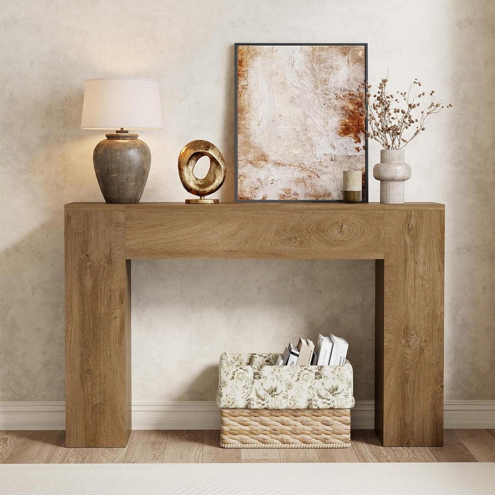 Epecoya 43-Inch Wood Console Table for Entryway, Light Oak Brown | Small Behi...