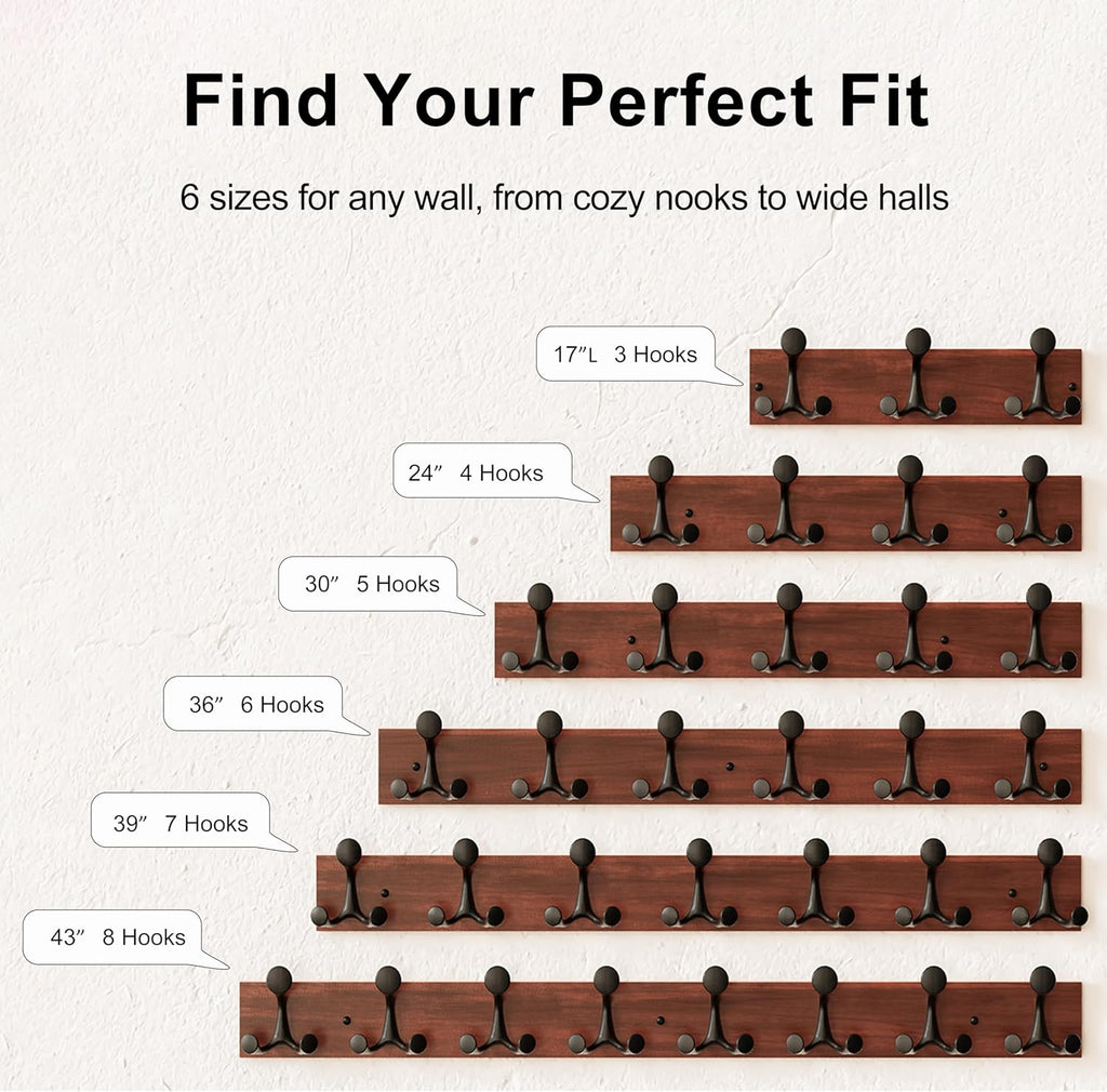 SKOLOO 43-Inch Wood Coat Rack Wall Mount with 8 Triple Hooks - Ideal for Family Entrances, Classrooms, and Pet Supplies Storage - Perfect Coat Hooks for Wall,Mahogany (Sapele)