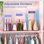 Purse Organizer for Closet: Shelf Dividers Adjustable Acrylic Bag Closet Organizers and Storage Pink 2 Bases 7 Shelves
