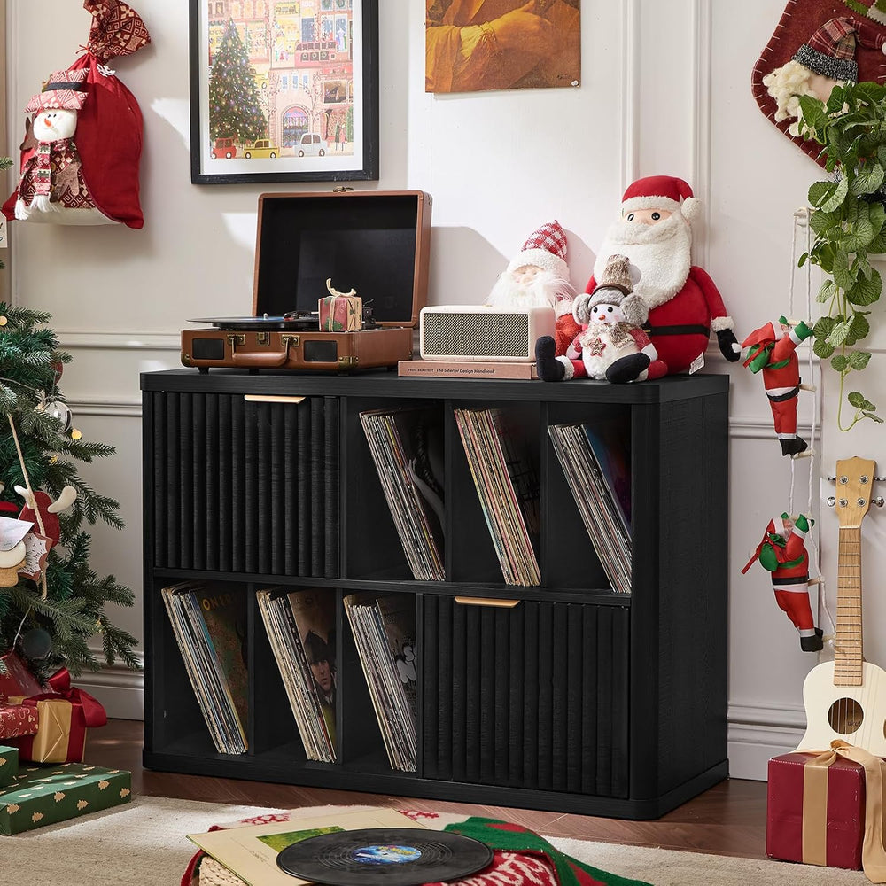 LEYAOYAO Large Record Player Stand with Vinyl Storage Up to 450 Albums, Wood ...