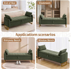 66'' King Size Storage Bench for Bedroom, Teddy Boucle End of Bed Benches for Foot of Bed, Storage Ottoman Bench with Golden Legs and Pockets for Living Room Window Entryway, Green