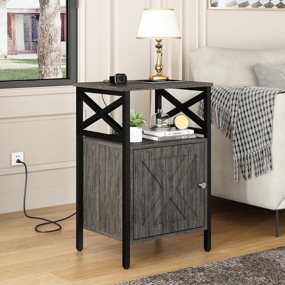 End Table Set of 2 with Charging Station, Side Table with Power Outlet & ...