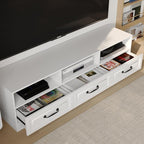 2 Piece Entertainment Center with Storage, Includes 70" TV Stand with Shelves & Drawes, Wall Display Cabinet, Modern TV Console for Living Room, White (Modern White)