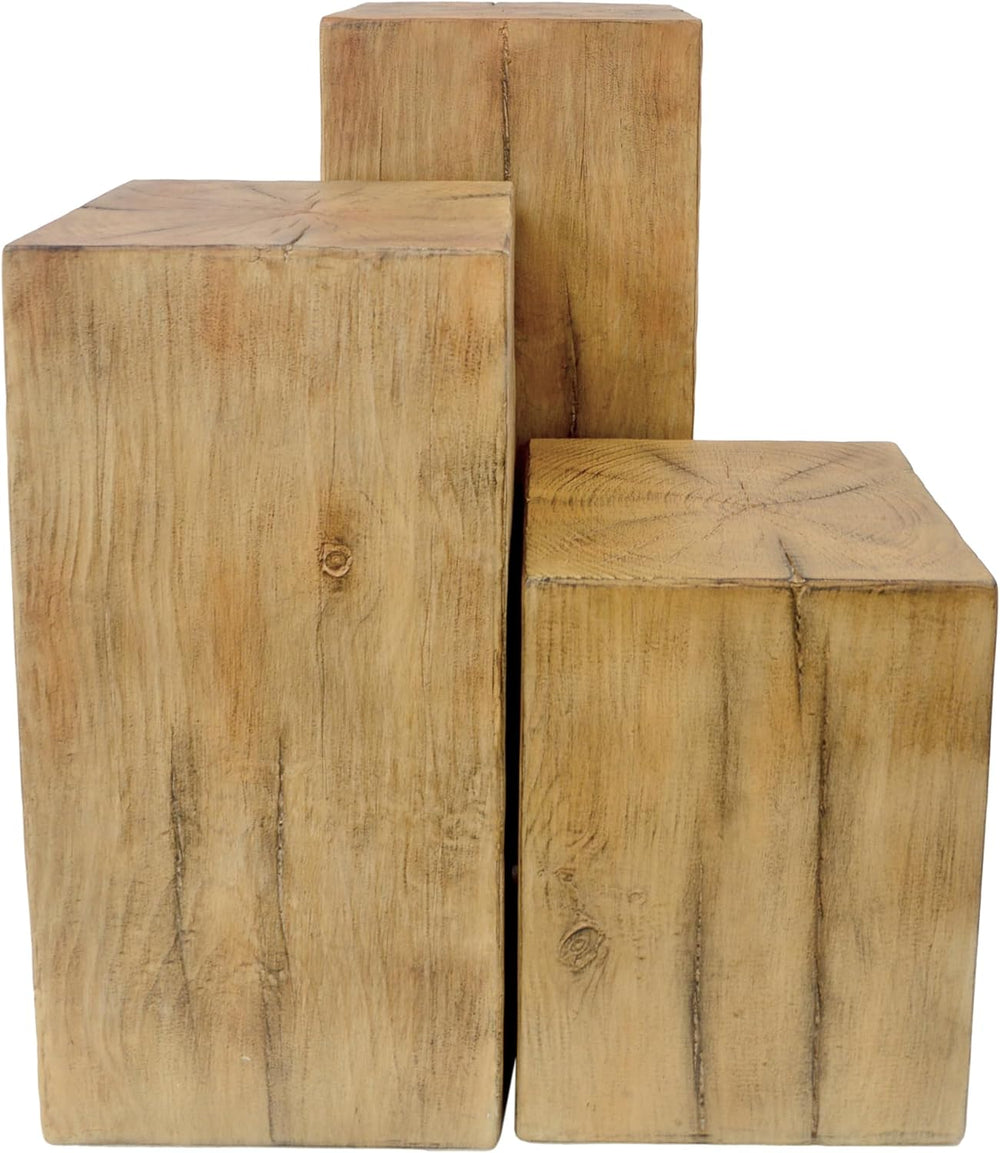 Retro Natural Style Side Table Set of 3,Stackable End Tables,Square-Column MG...