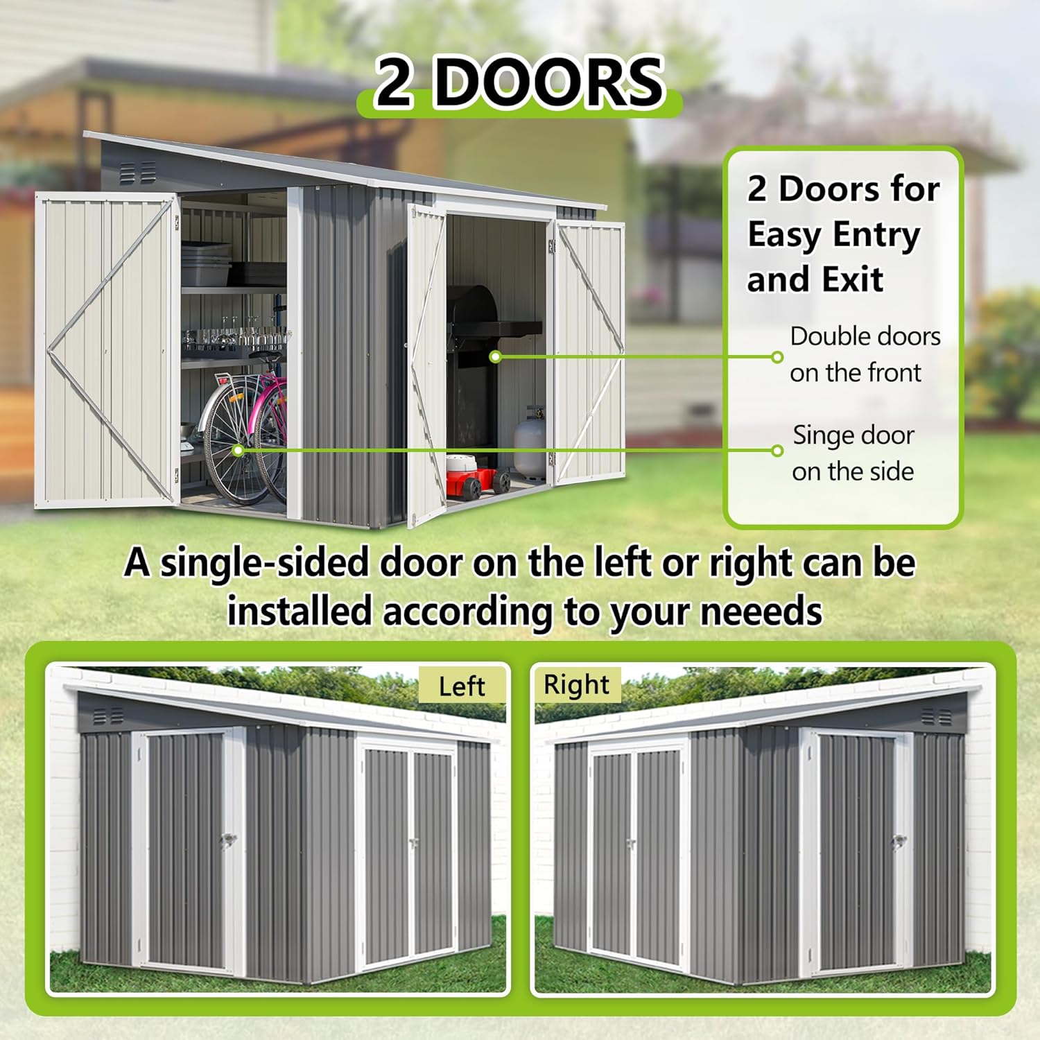 6x8FT Lean to Shed Metal Outdoor Storage Sheds with Floor Frame,Large Tool&Lawn Mower Shed with Two Lockable Doors for Garden Backyard Patio Storage,Outside Waterproof Storage Shed