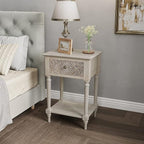 COSIEST Vintage Nightstand, MDF 2-Tier Bedside Table, Wood Accent End Table with Storage Drawer and Open Display Shelf for Bedroom Living Room