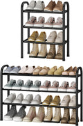 STO STO Expandable Shoe Rack, 3-Tier Metal Small Shoe Rack for Closet, Up to 16 Pairs Adjustable Shoe Racks Storage for Front Door Entrance, Free Standing Shoe Rack Organizer for Entryway, Black