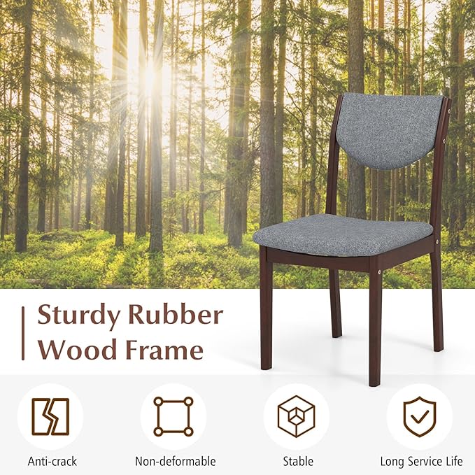 GOFLAME Wood Dining Chairs Set of 4, Linen Fabric Upholstered Kitchen Side Chairs with Padded Seat & Back, Rubber Wood Legs, Farmhouse Armless Dining Room Chairs for Living Room Restaurant