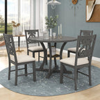 Merax 5 Piece Round Dining Table Set 4 Retro Chairs with Special-Shaped Table Legs, Exquisitely Designed Hollow Chair Back for Dining Room, Grey