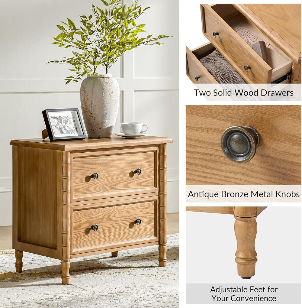 HULALA HOME 26" Solid Wood End Table with Spindle Legs, 2 Drawer Accent ...