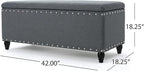 Storage Ottoman Bench,End of Bed Stool w/Safety Hinge & Nailhead Accents,Bedroom Upholstered Footrest,for Entryway,Living Room, Bed Room, Charcoal,42inch