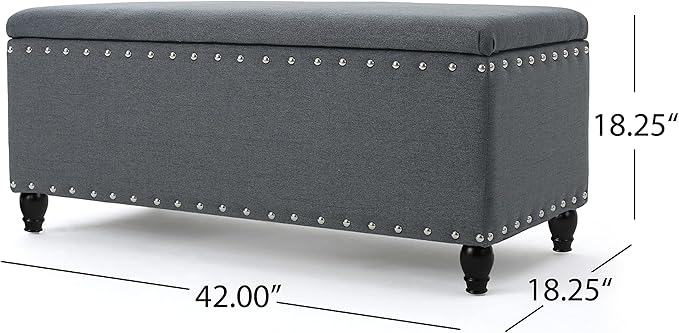 Storage Ottoman Bench,End of Bed Stool w/Safety Hinge & Nailhead Accents,Bedroom Upholstered Footrest,for Entryway,Living Room, Bed Room, Charcoal,42inch