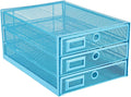 Annova Desk Organizer Wire Mesh 3 Tier Sliding Drawers Paper Sorter/Multifunctional/Premium Solid Construction for Letters, Documents, Mail, Files, Paper, Kids' Art Supplies (Blue)