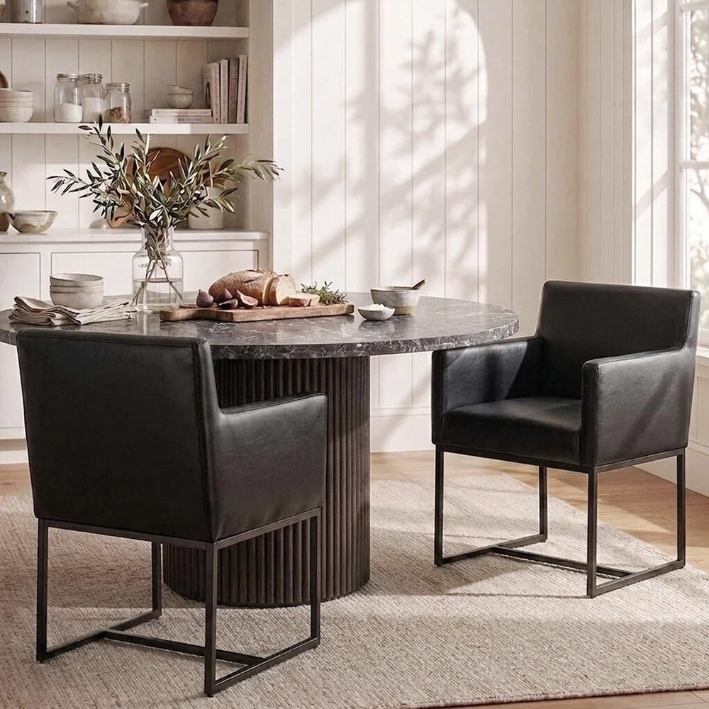 HNY Mid Century Modern Upholstered Dining Chairs with Arms Set of 2, Faux Lea...