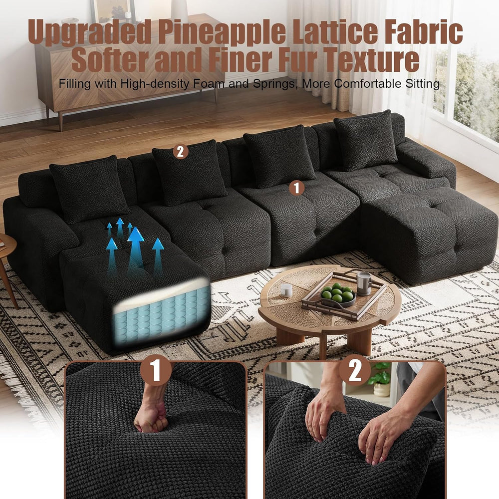 135" Cloud Couch Sectional with 2 Ottoman, U-Shaped Sofa | Modern Modula...