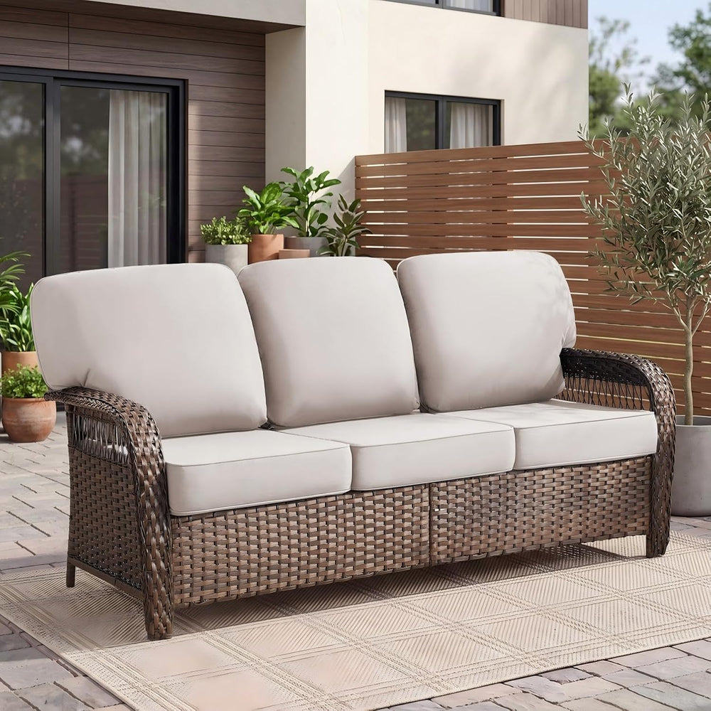 Belord Luxury Outdoor High Back Couch, All-Weather Wicker 3-Seater Sofa, Wick...