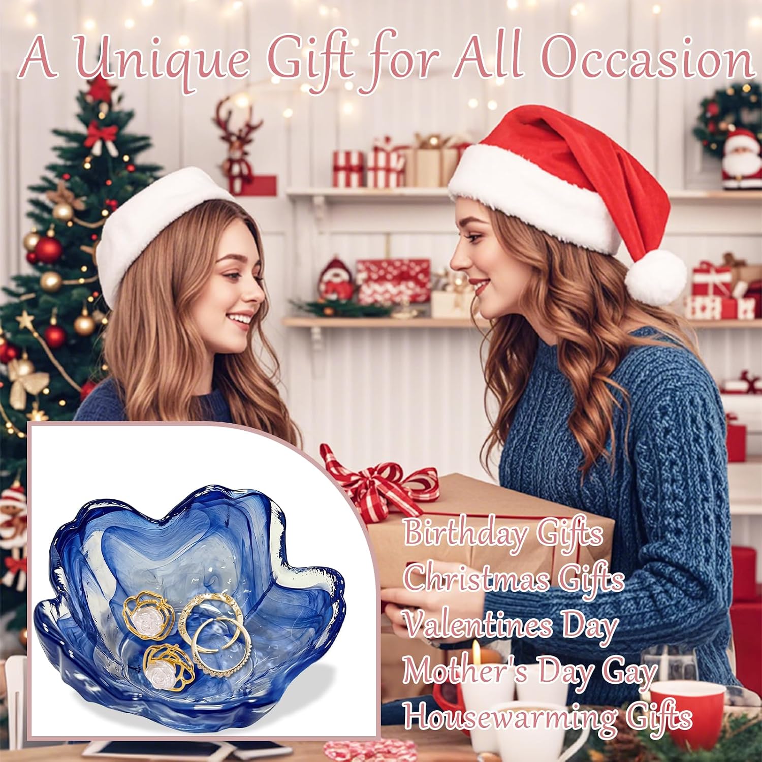 Gifts for Women Flower Jewelry Dish Ring Holder Dish Jewelry Tray Bathroom Vanity Organizer Blue Room Decor Aesthetic Nightstand Bedroom Decor Trinket Dish Small Friendship Wedding Birthday Gifts