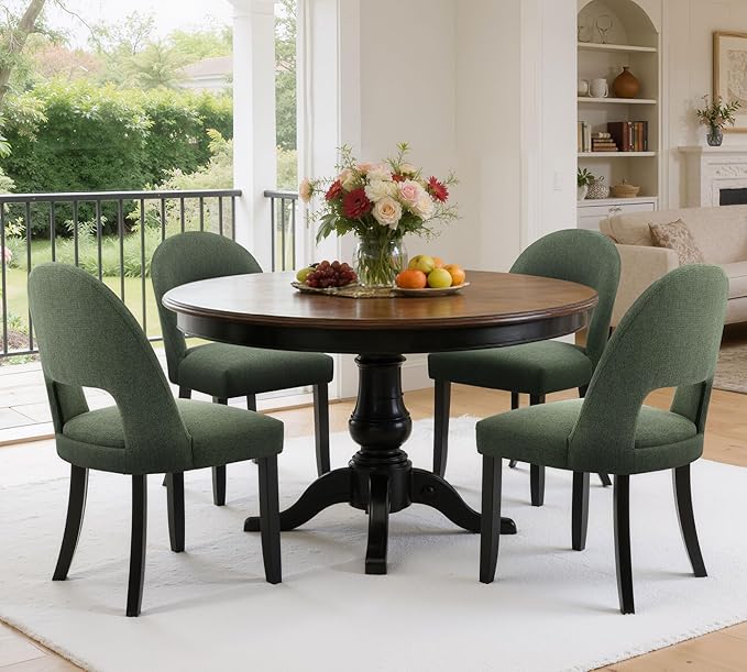 Upholstered Dining Chairs Set of 4, Mid Century Modern Wooden Kitchen & D...