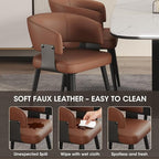 Modern Dining Chairs Set of 4, Upholstered Faux Leather Kitchen Side Chairs with Curved Open Back, Easy Assembly for Dining Room, Restaurant, Cafe, Brown