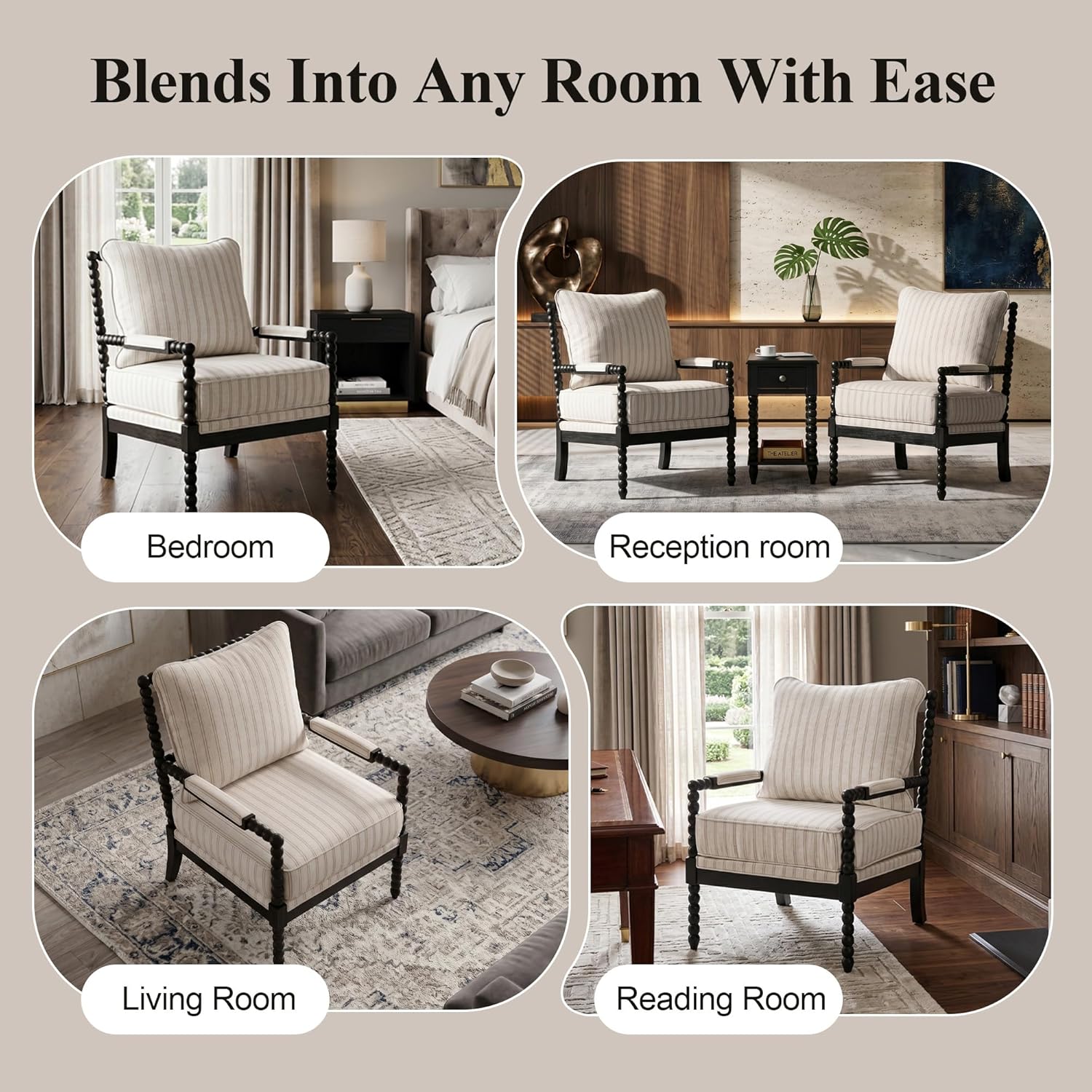 DUHOME Linen Fabric Spindle Accent Chair Set of 2,Bobbin Chair with High Resilience Spring Cushion and Armrest Pads, Leisure Armchair for Living Room Bedroom Farmhouse Home Office Belcony