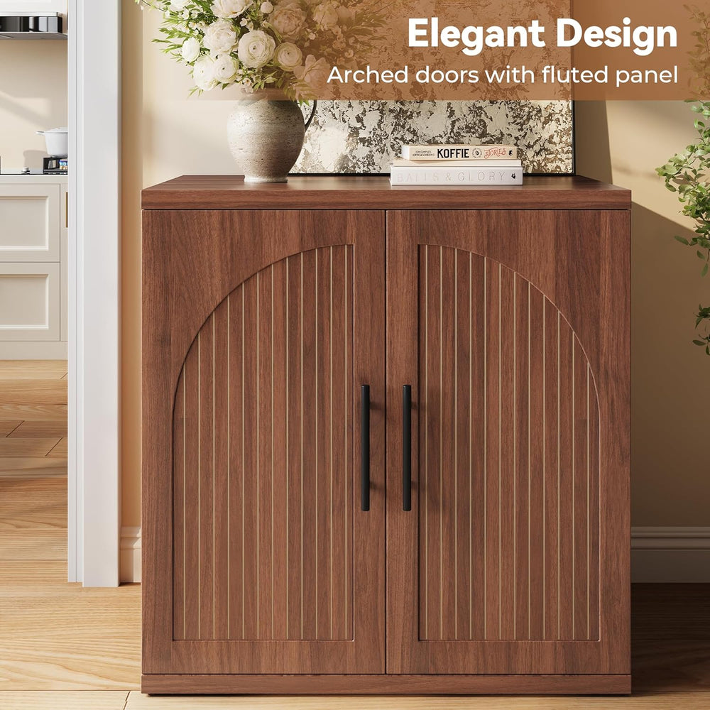 MapleGrace 31.5" Fluted Buffet Cabinet with Storage, Mid-Century Symmetr...