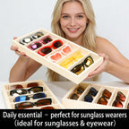 2 Pack Velvet Sunglasses Tray Stackable Eyeglasses Display Case Removable Jewelry Organizer Tray for Multiple Glasses, Reading Glasses, Earring Necklace Jewelrys Showcase, Beige