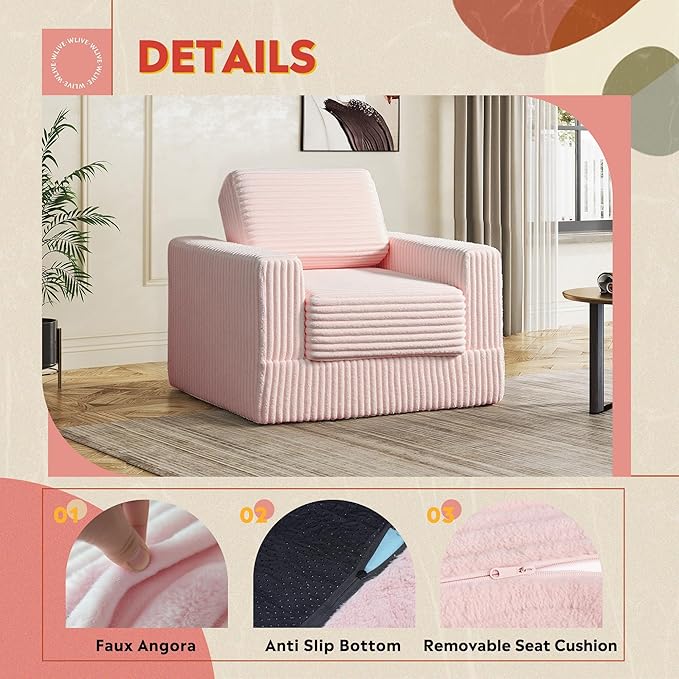 WLIVE Compact Bean Bag Chair, Single Foam Couch Chair, for Dorm Bedroom Kids Playroom, Teen Adult, Pink