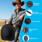 Cowboy Hat Case for Travel, Crushproof Box for Panama & Tweed, Hat Carrier with Adjustable Strap, Fedora Hat Storage For Travel Outdoors and Home(Upgrade Large) (Black)