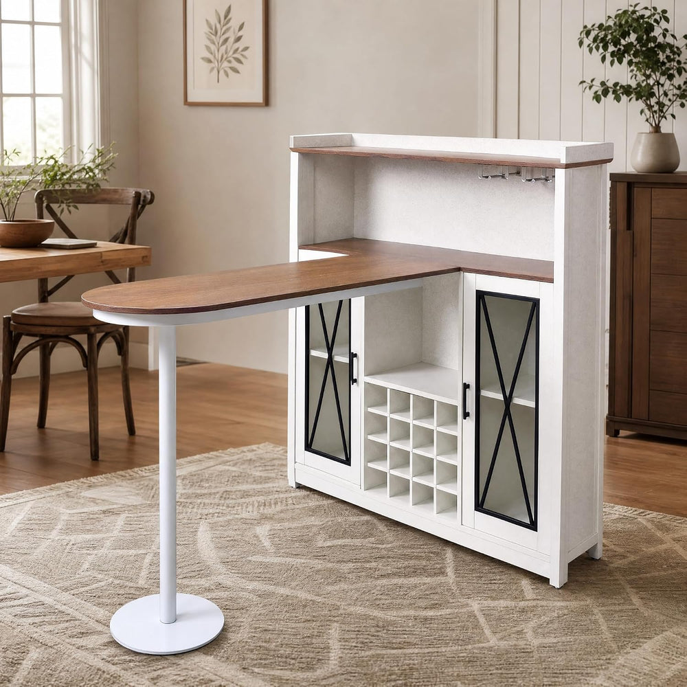 DWVO 47" Farmhouse Wine Bar Cabinet with LED, Coffee Bar Station, White