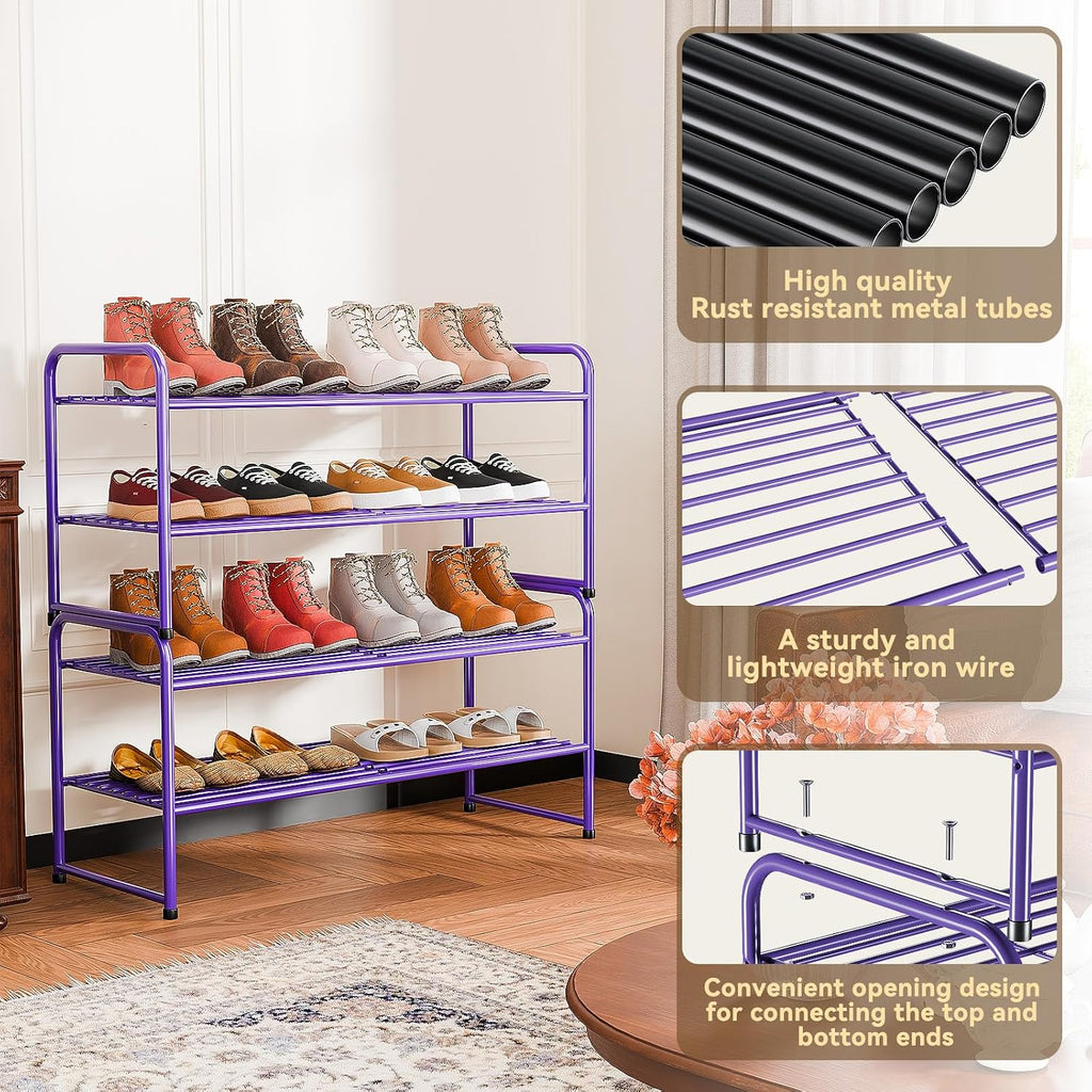 SUFAUY 2-Tier 33" Wide Shoe Rack Closet Metal Wire, Stackable, Purple