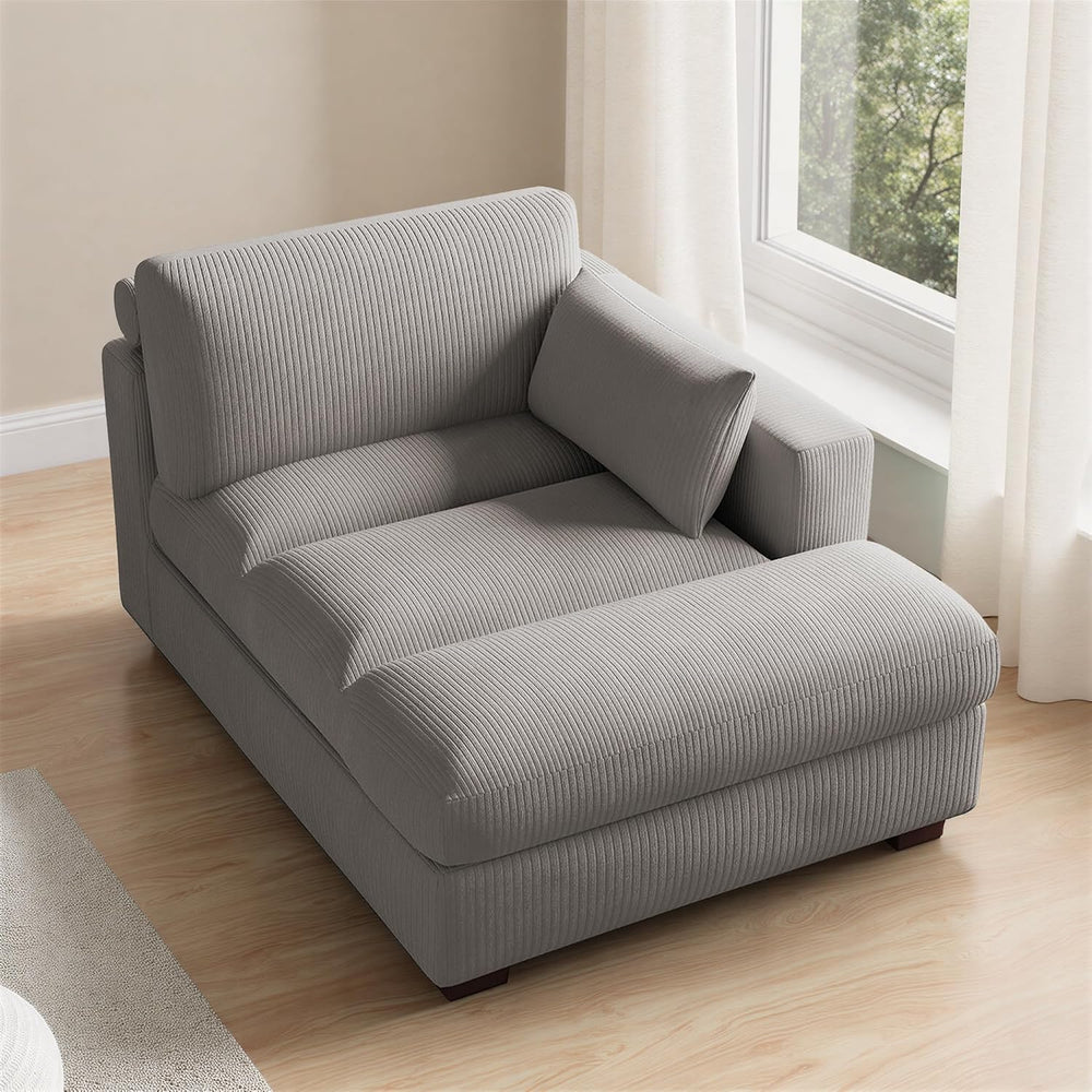 Oversized Corduroy Chaise Lounge Chair with Left Armrest & Cushion, Comfy...