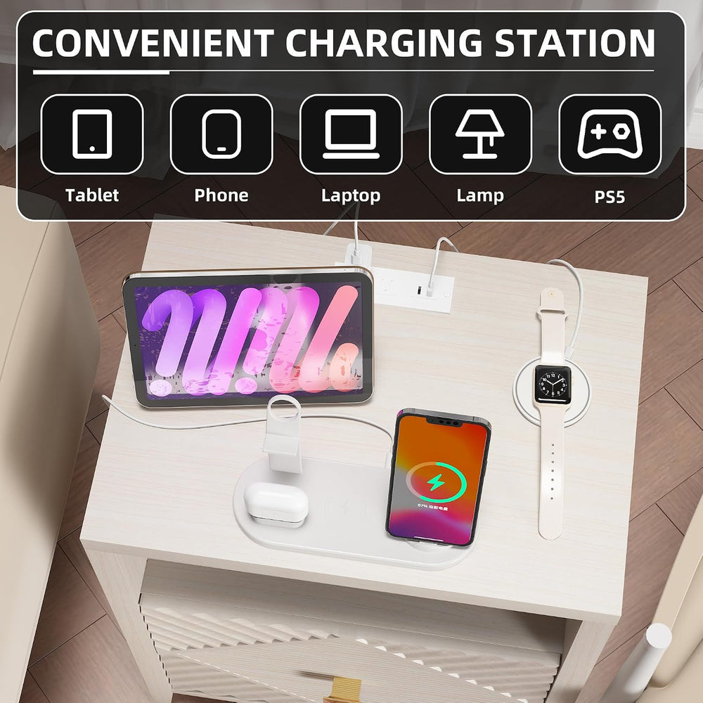 3imothrix End Table Set of 2 with Charging Station, Modern Nightstand with Do...