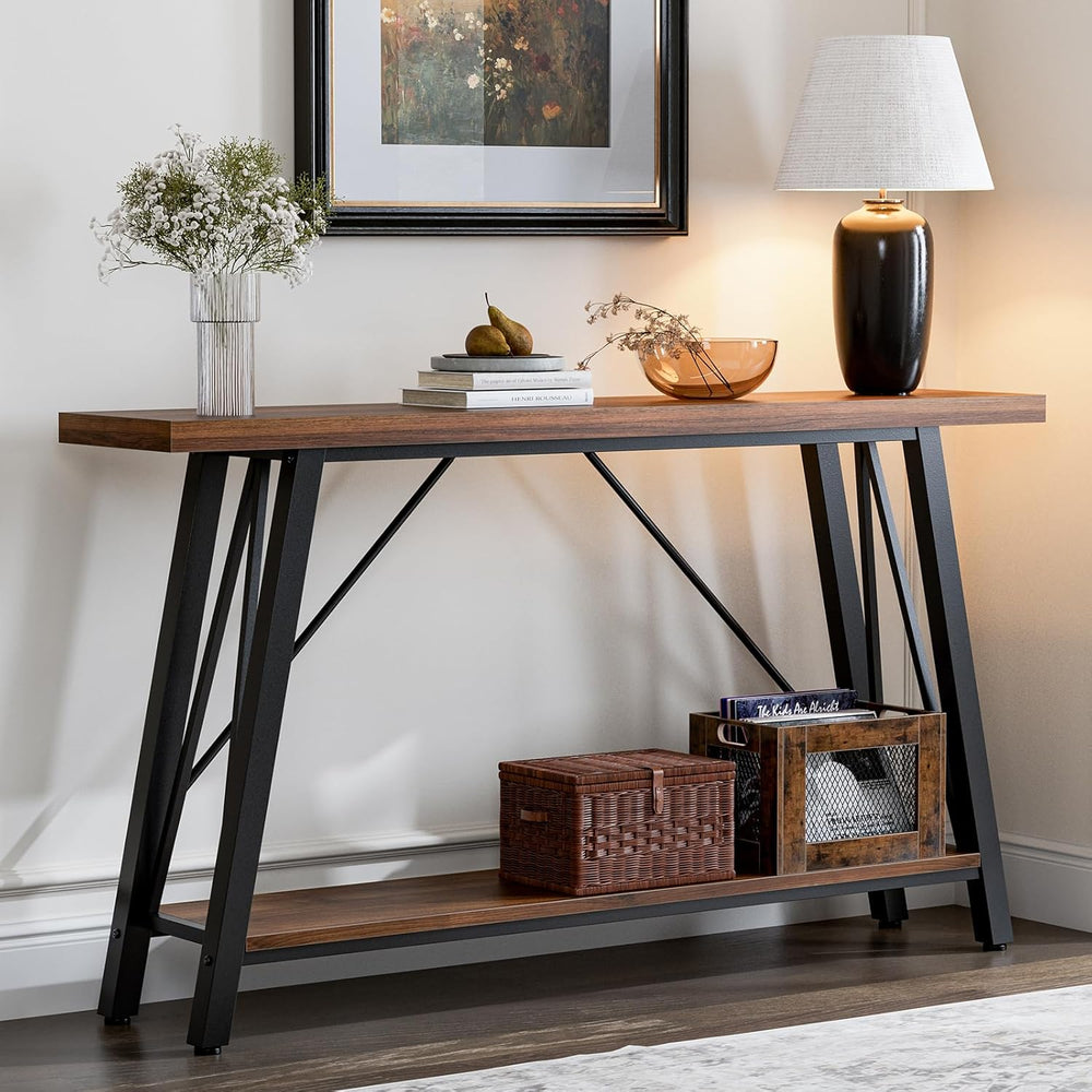 GAZHOME Console Table with Storage Shelf - Industrial Style Sofa Table Behind...