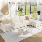 Vesgantti 108" Modular Sectional Sofa, Comfy Cloud Couch with Movable Ottoman Deep Seat Chenille L Shaped Modular Sofa, Sectional Couches for Living Room, Bedroom and Apartment, Snow White