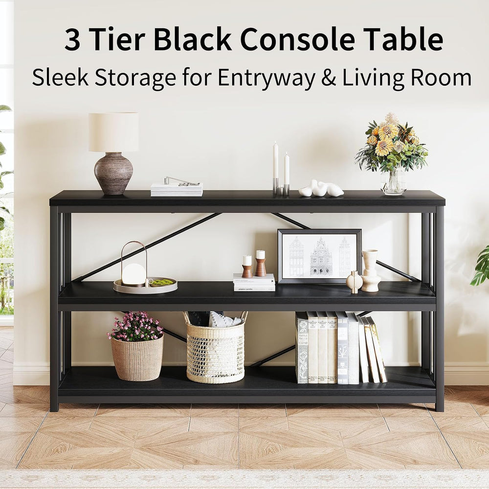 LVB Black Console Table, Modern Entryway Table, Black Oak, 55 in | Industrial...