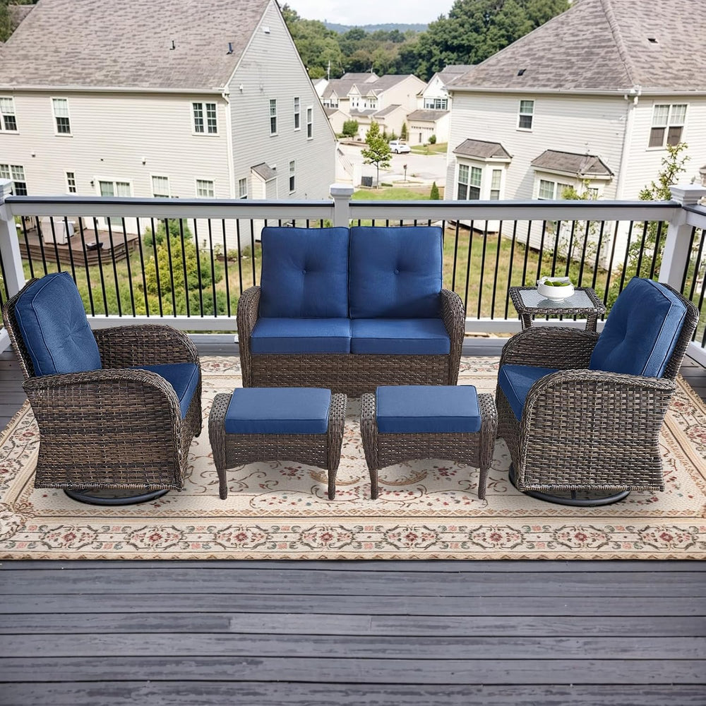Outdoor Swivel Glider Rocker Chairs Set- 6 Piece Patio Furniture Set with A G...