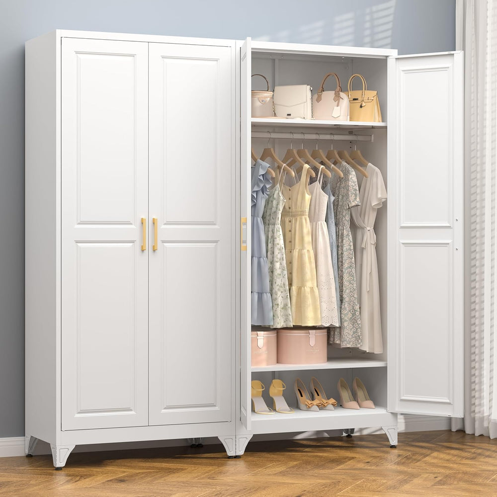 Polup 71" Metal Armoire Wardrobe Closet with Doors and Adjustable Shelve...