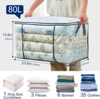 80L Clear Large Storage Bag, Clothes Storage Containers for Organizing Closet, Bedroom, Underbed, Comforters, Clothing, Blankets, Pillow, Foldable Organizer with Sturdy Handle and Zippers (8)