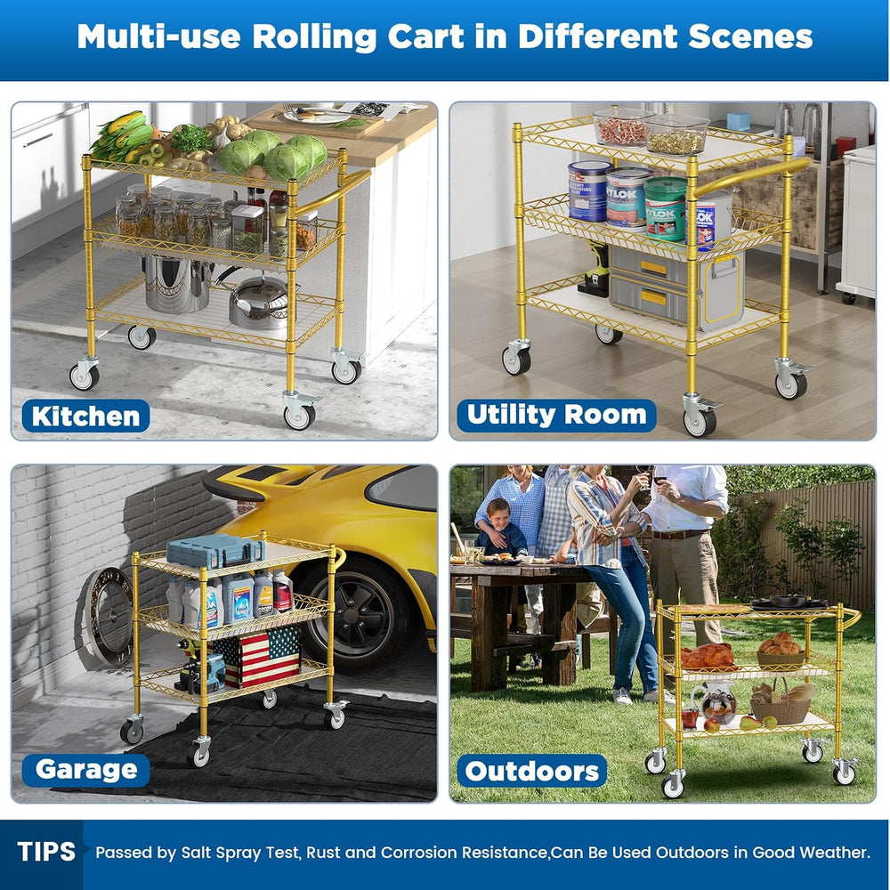 Leteuke 3 Tier Rolling Carts with Wheels, Heavy Duty Rolling Utility Cart