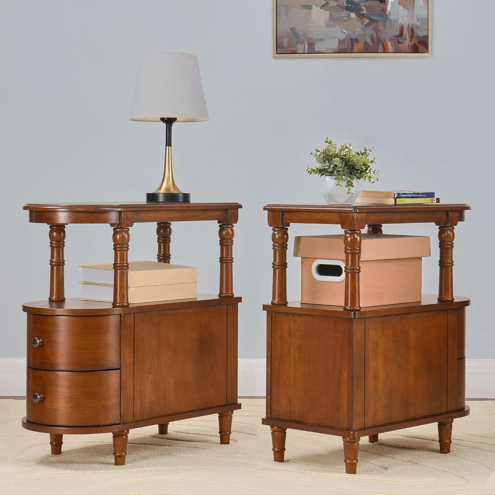 Narrow End Side Table With 2 Drawers and Storage Shelf, Slim Side Tables, Far...